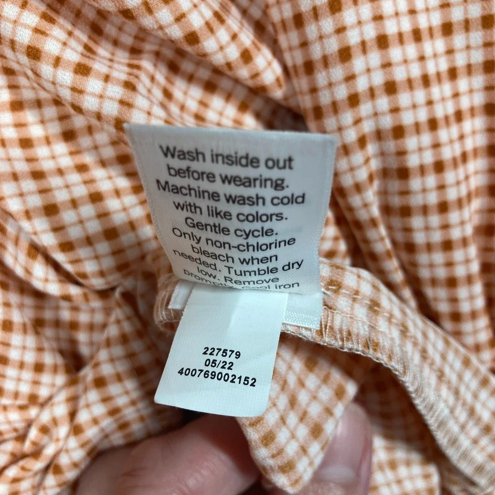 LC Lauren Conrad Crop Top Women's Petite‎ XL Brown Plaid Sleeve Cottagecore - Picture 7 of 9